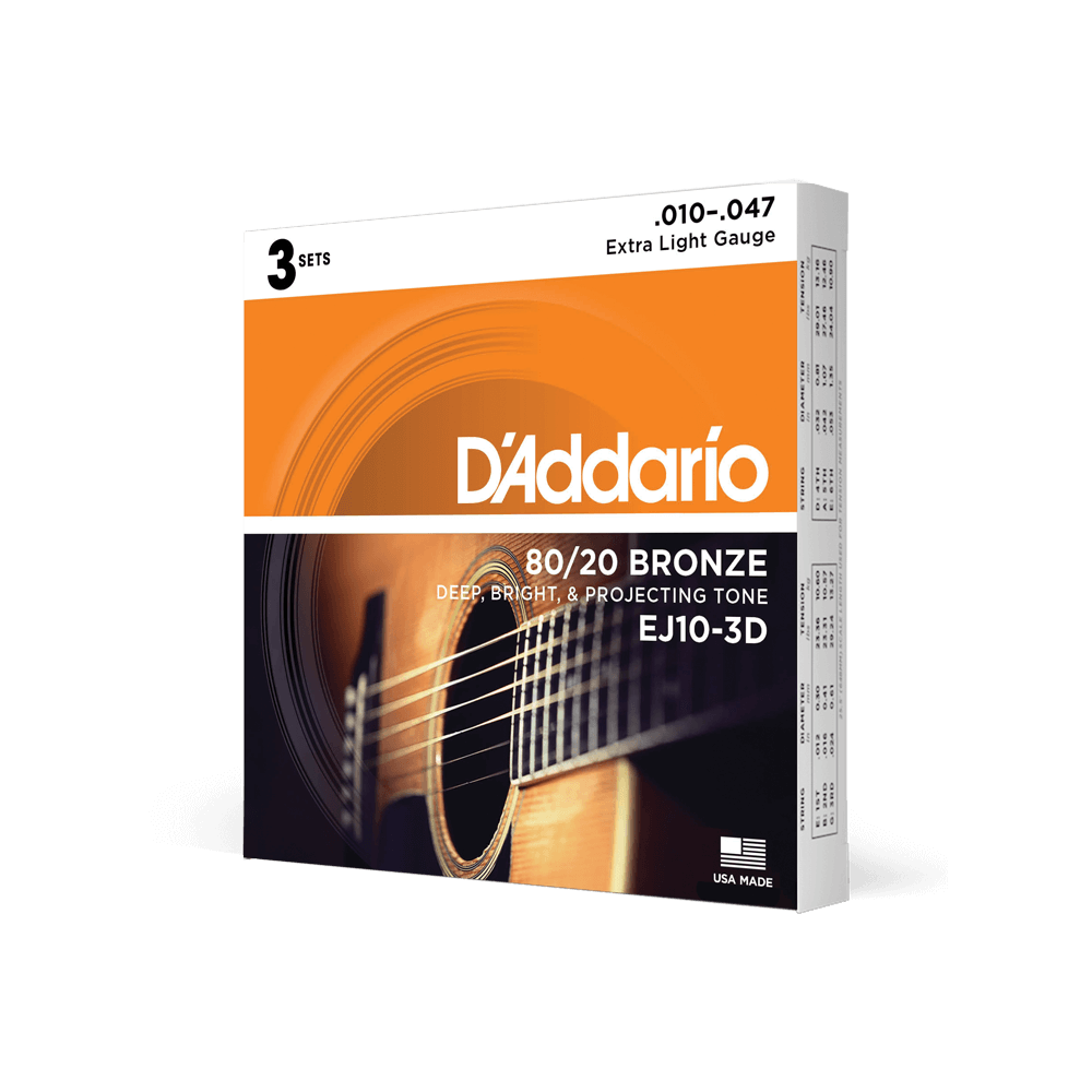 D'Addario EJ10 80/20 Bronze Acoustic guitar Strings, Extra Light Strings, Bows & More