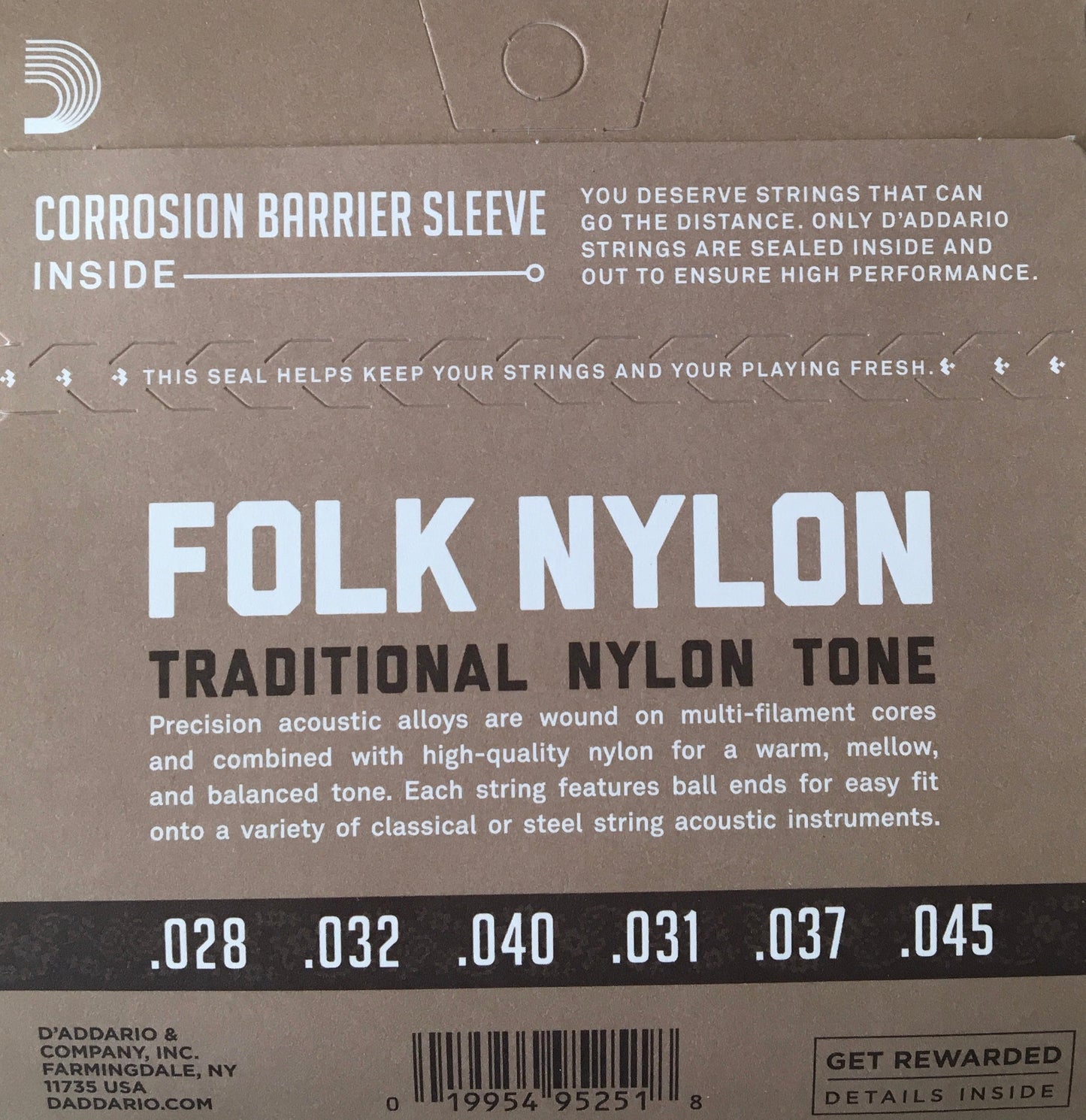 D'Addario EJ33 FOLK Nylon Guitar Strings, 80/20 Bronze, Clear Nylon Strings, Bows & More