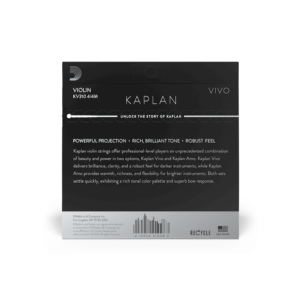 D'Addario Kaplan Vivo Violin String Set - 4/4 Strings, Bows & More