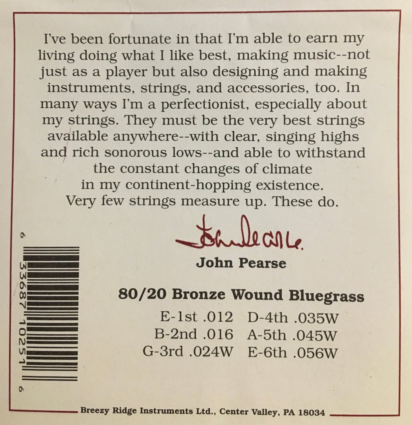 John Pearse 250 80/20 Bronze Wound Bluegrass Acoustic Guitar String Set Strings, Bows & More