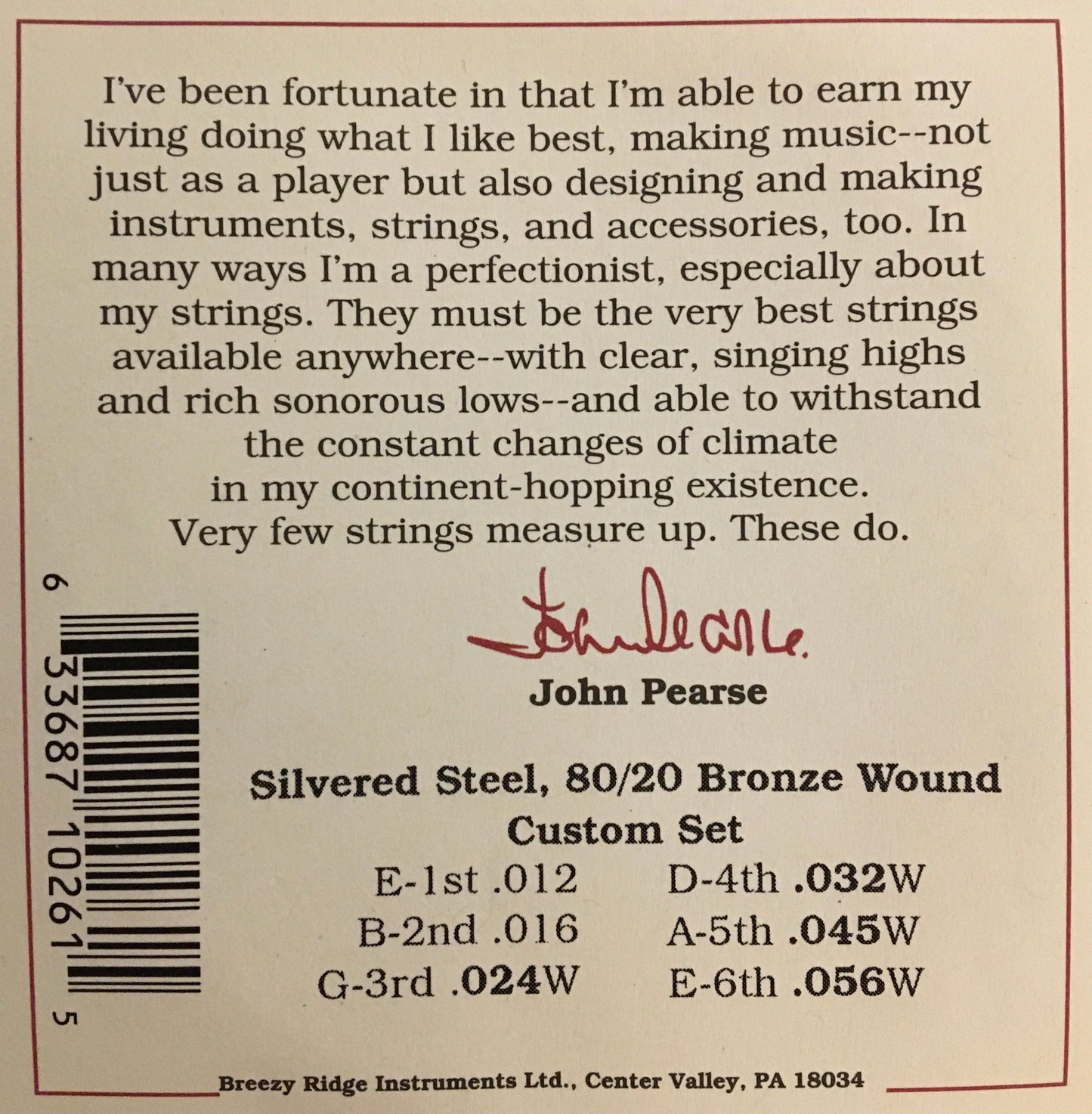 John Pearse 260SM 80/20 Bronze Wound Slightly Medium Acoustic Guitar String Set Strings, Bows & More