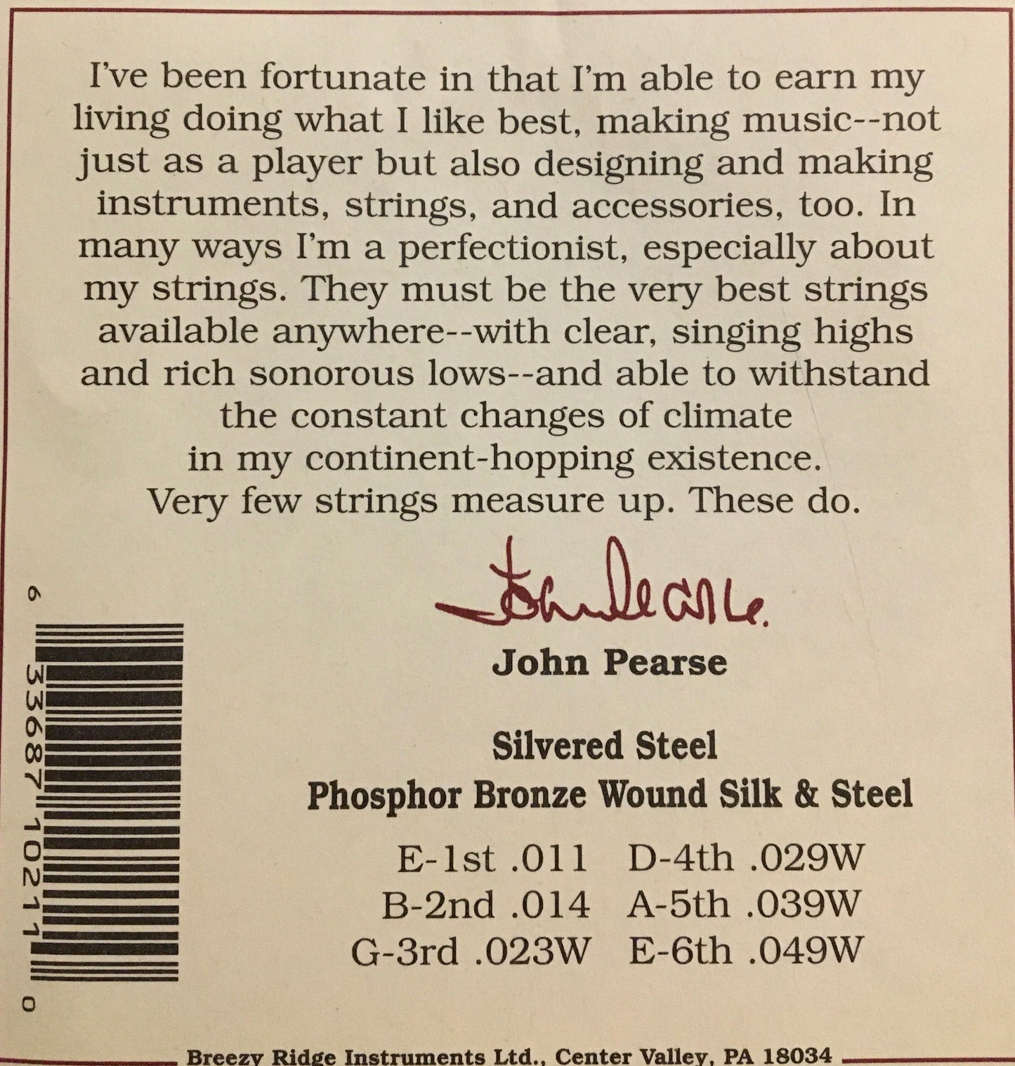 John Pearse 510L Phosphor Bronze & Silk Wound Acoustic Guitar String Set, Light Strings, Bows & More