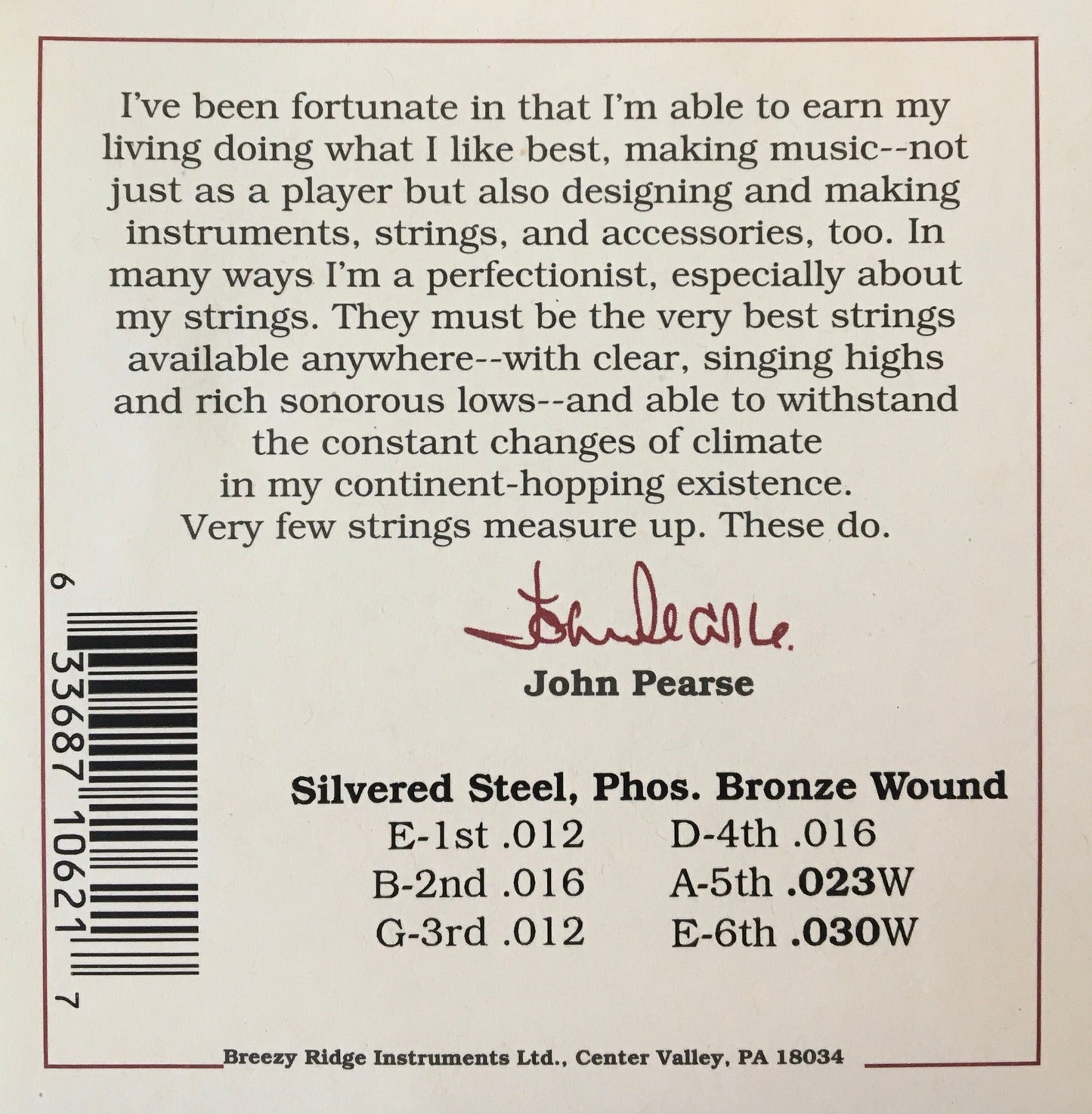 John Pearse 620HS Phosphor Bronze Wound Acoustic Guitar String Set, High Strung Strings, Bows & More