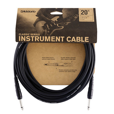 D'Addario instrument 20' cable packaging with cable coiled on a white background