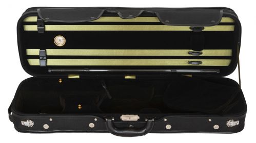 Open violin case with hydrometer, olive