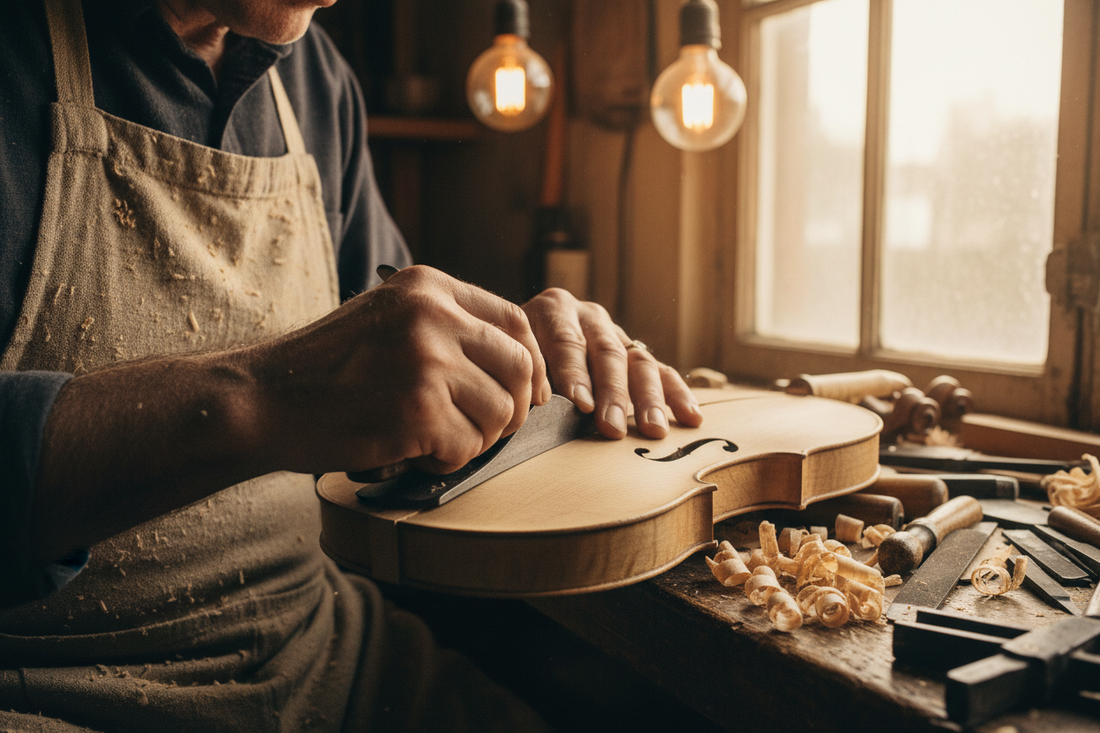 Luthier working on a violin