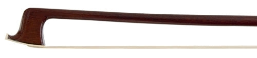 Violin bow with brown stick and white hair on a white background