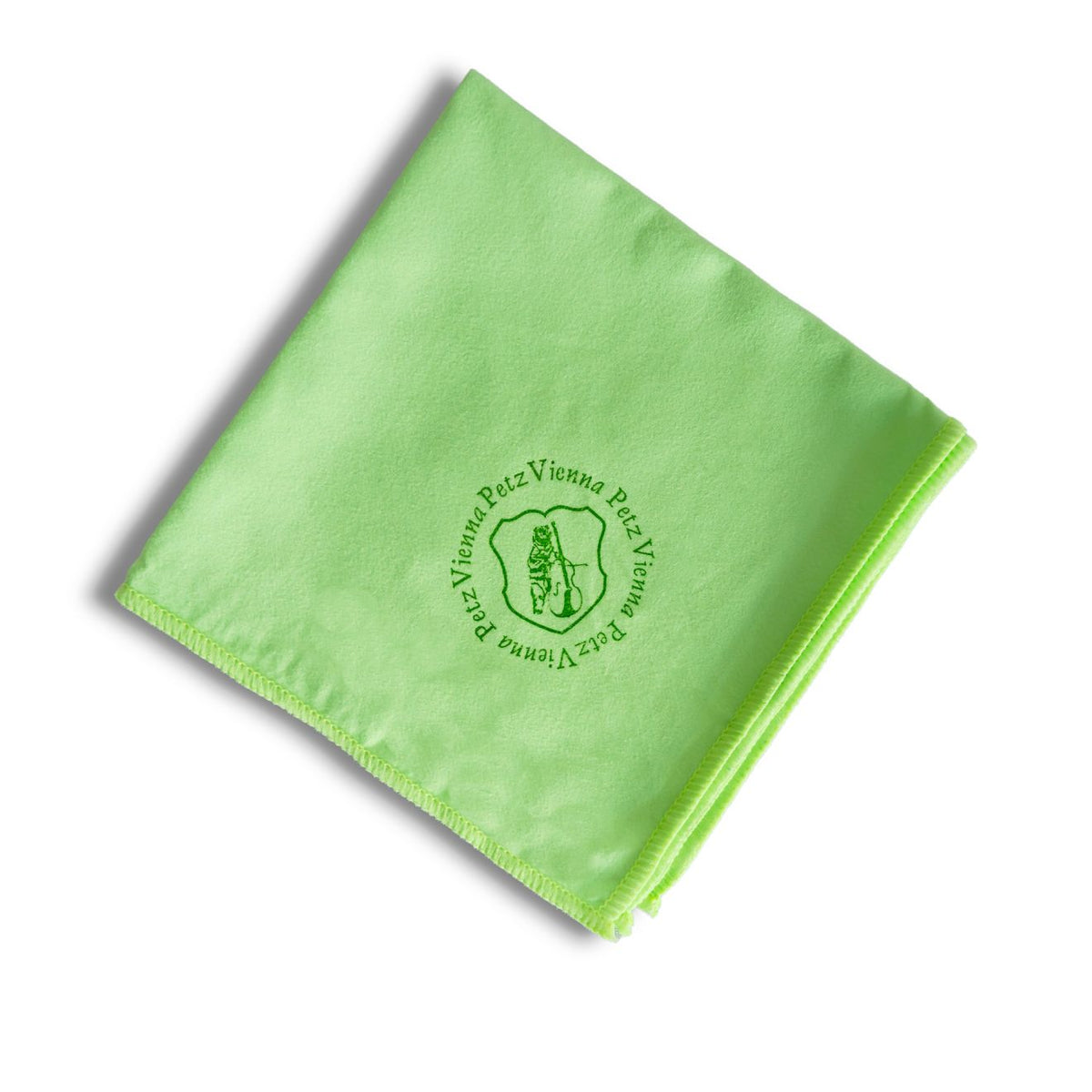 Folded green microfibre cloth with PETZ logo