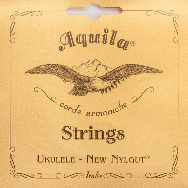 Aquila ukulele string set packaging with an eagle illustration on a beige background