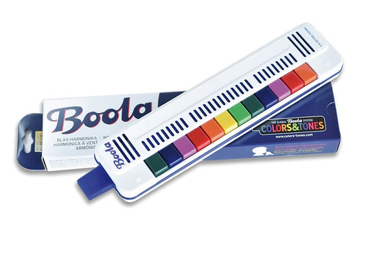 Boola harmonica with color-coded keys on a white background