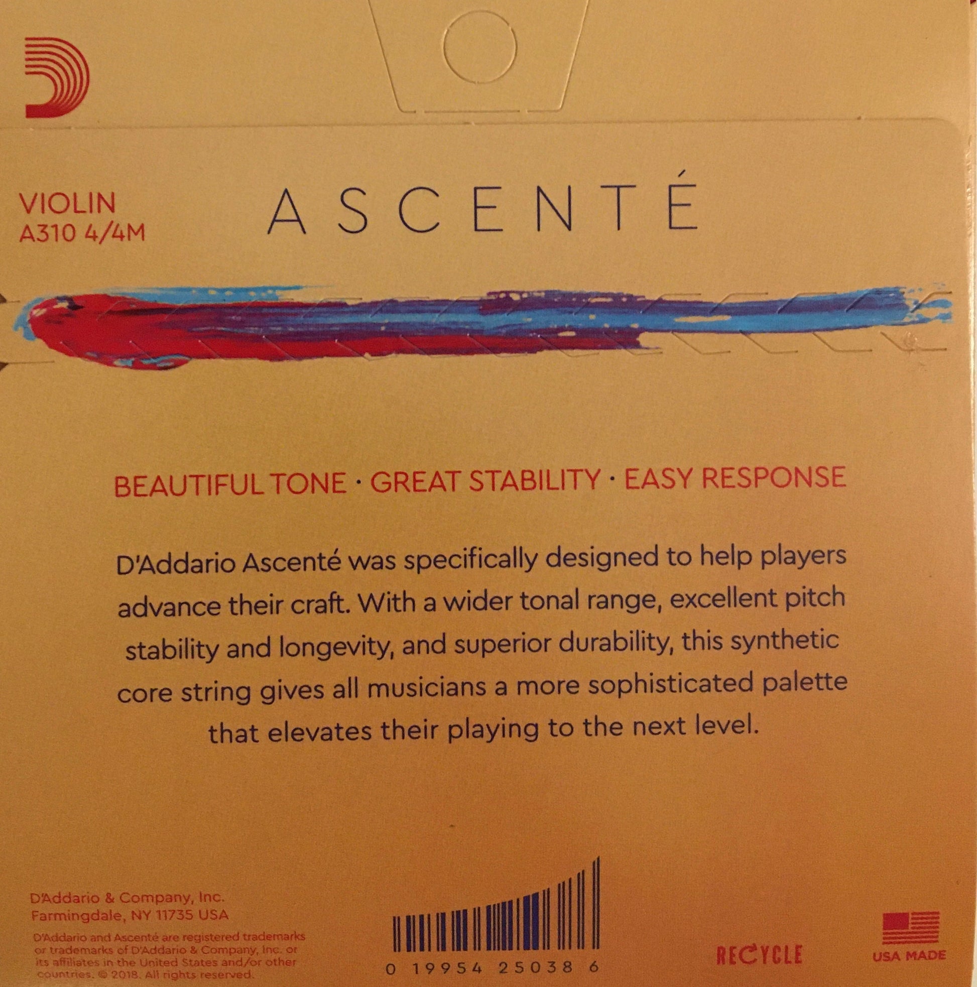 D'Addario Ascente Violin String Set, Medium Gauge Strings, Bows & More