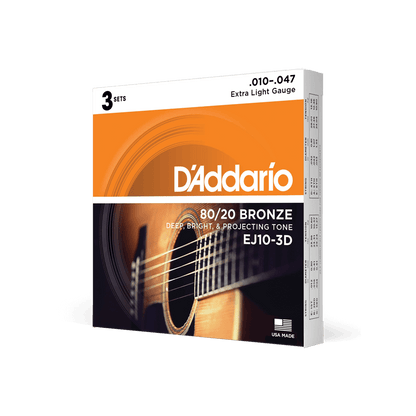 D'Addario EJ10 80/20 Bronze Acoustic guitar Strings, Extra Light Strings, Bows & More
