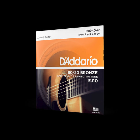 D'Addario EJ10 80/20 Bronze Acoustic guitar Strings, Extra Light Strings, Bows & More