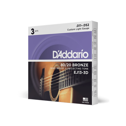 D'Addario EJ13 80/20 Bronze Acoustic guitar Strings, Custom Light Strings, Bows & More