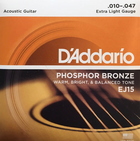 D'Addario EJ15 Phosphor Bronze Acoustic Guitar Strings, Extra Light Strings, Bows & More