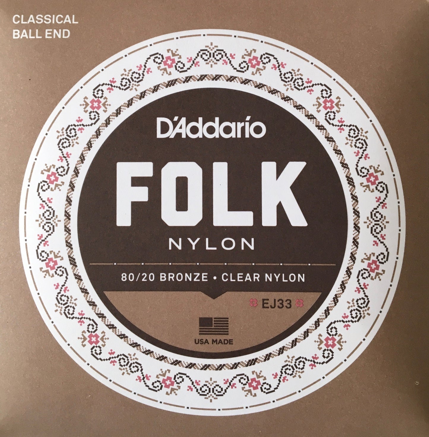 D'Addario EJ33 FOLK Nylon Guitar Strings, 80/20 Bronze, Clear Nylon Strings, Bows & More