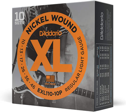 D'Addario EXL110 Nickel Wound Electric Guitar Strings, Regular Light, 10-46 Strings, Bows & More