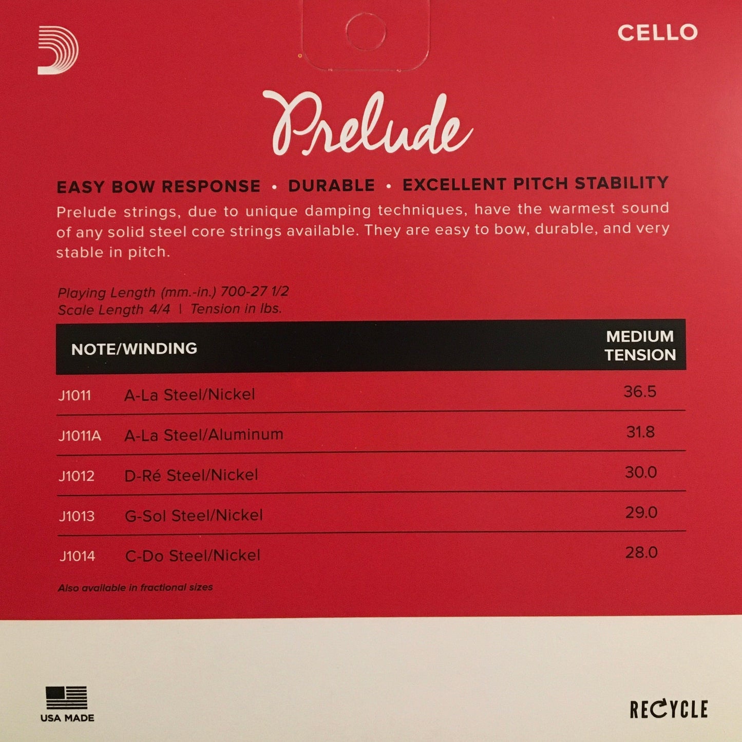 D'Addario Prelude Cello Strings, Medium Strings, Bows & More