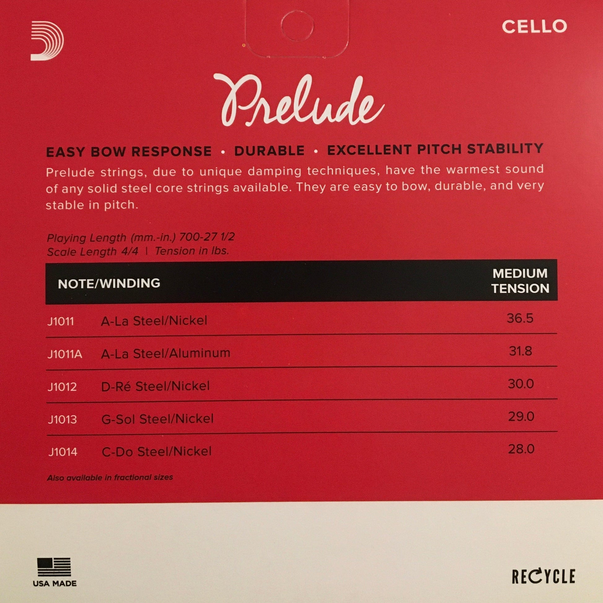 D'Addario Prelude Cello Strings, Medium Strings, Bows & More