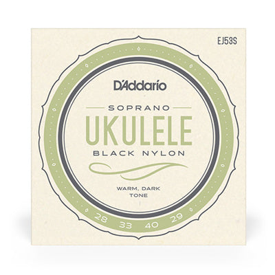 D'Addario soprano ukulele black nylon strings packaging on a white background