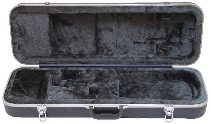Open black viola case with nickel trim and hatches