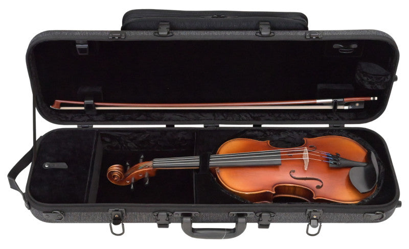 Violin and bow in grey oblong case