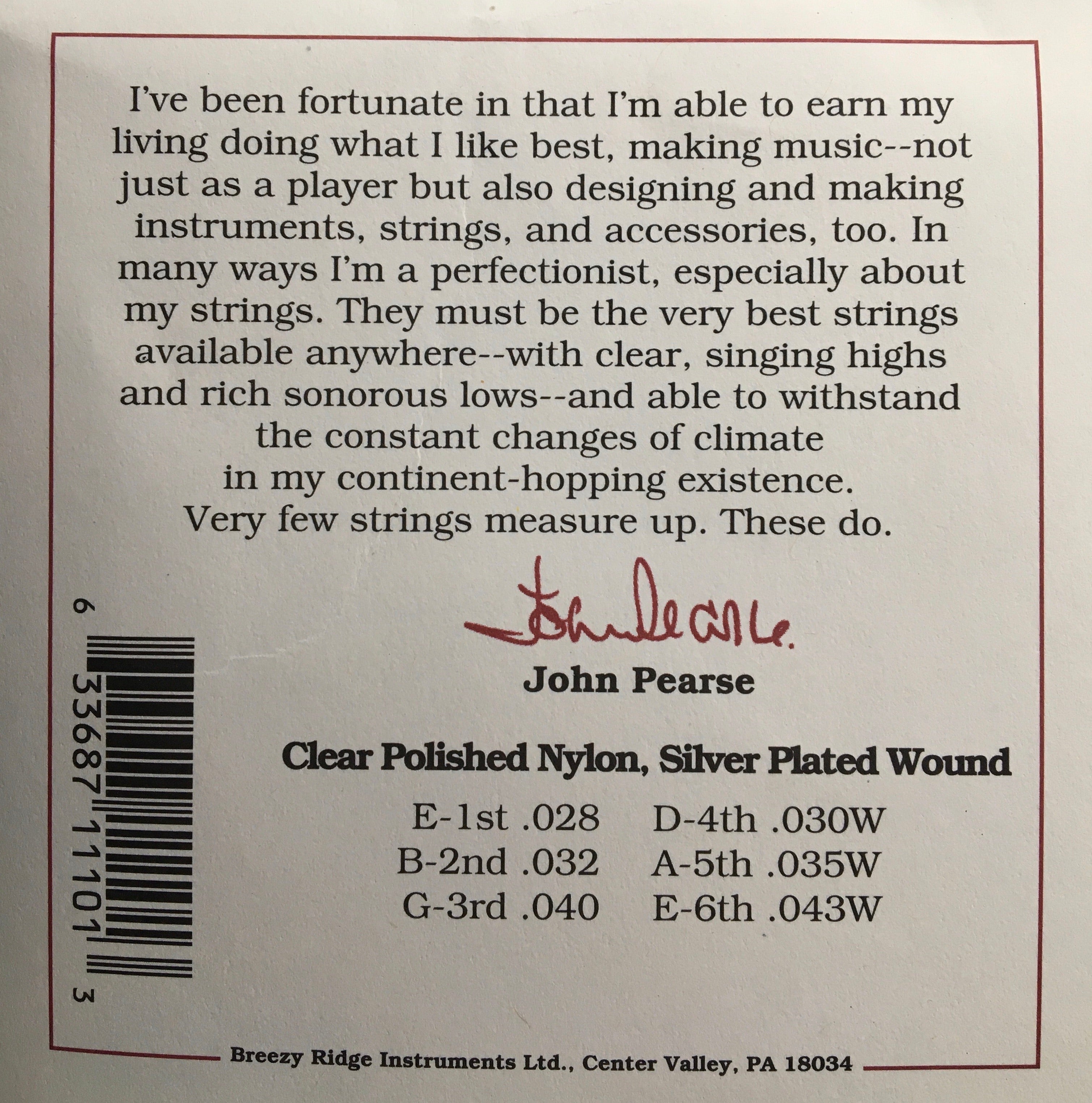 John Pearse 1100 Silver Plated Wound Classical Guitar Strings