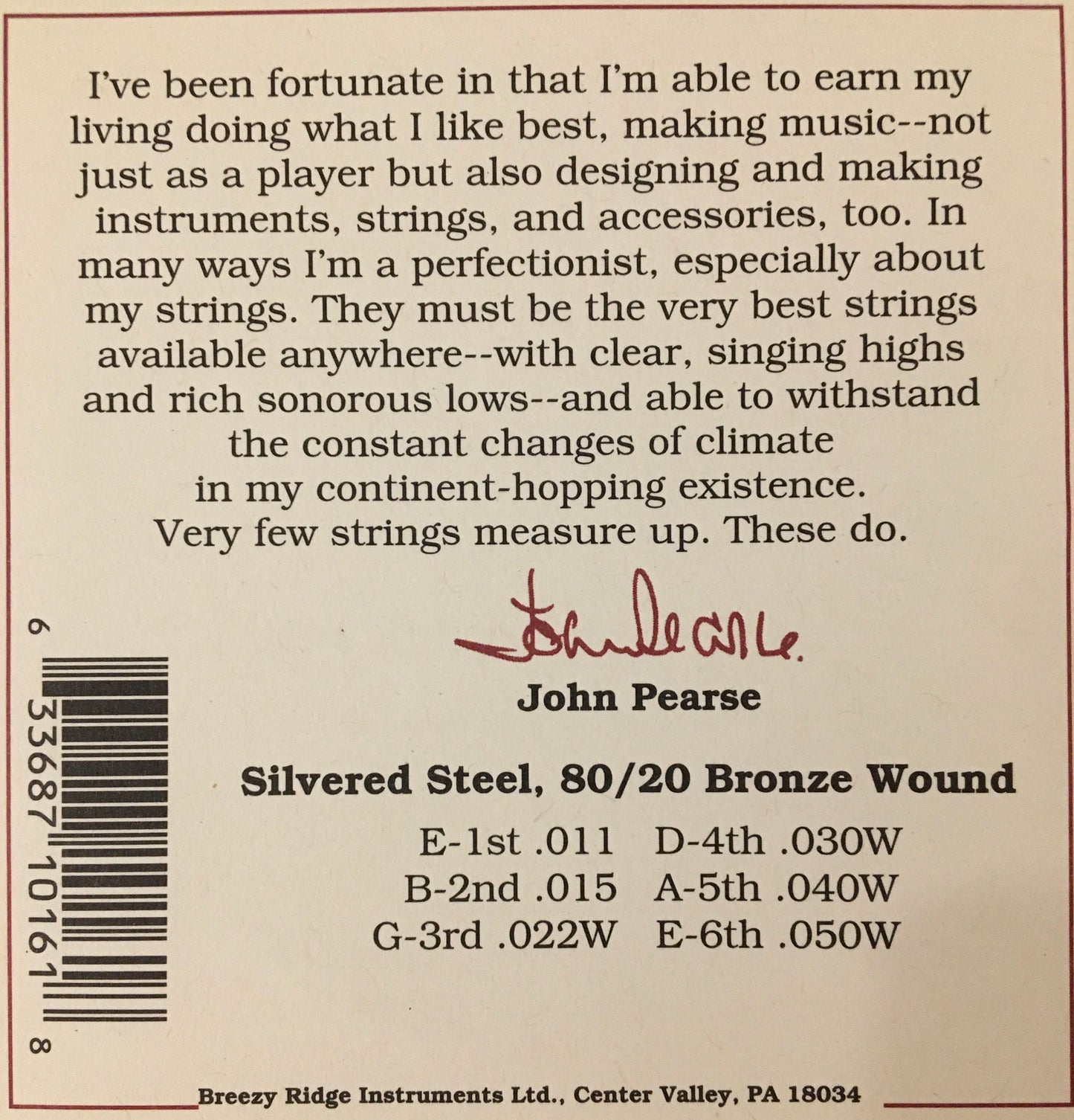 John Pearse 160SL 80/20 Bronze Wound Slightly Light Acoustic Guitar String Set Strings, Bows & More
