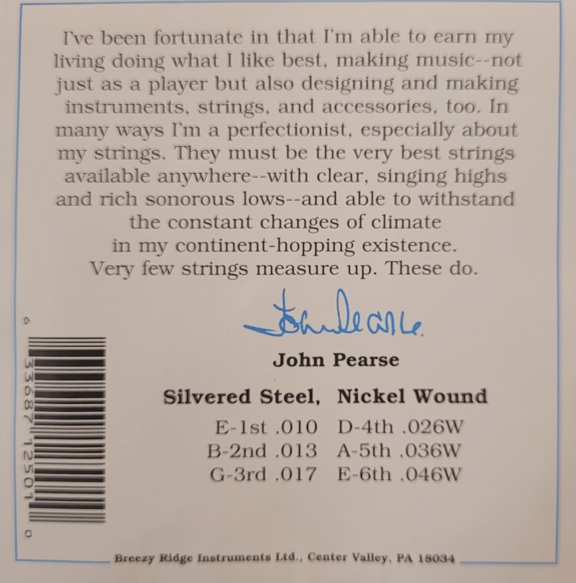 John Pearse 2500 EZ Bend Nickel Wound Electric Guitar String Set Strings, Bows & More
