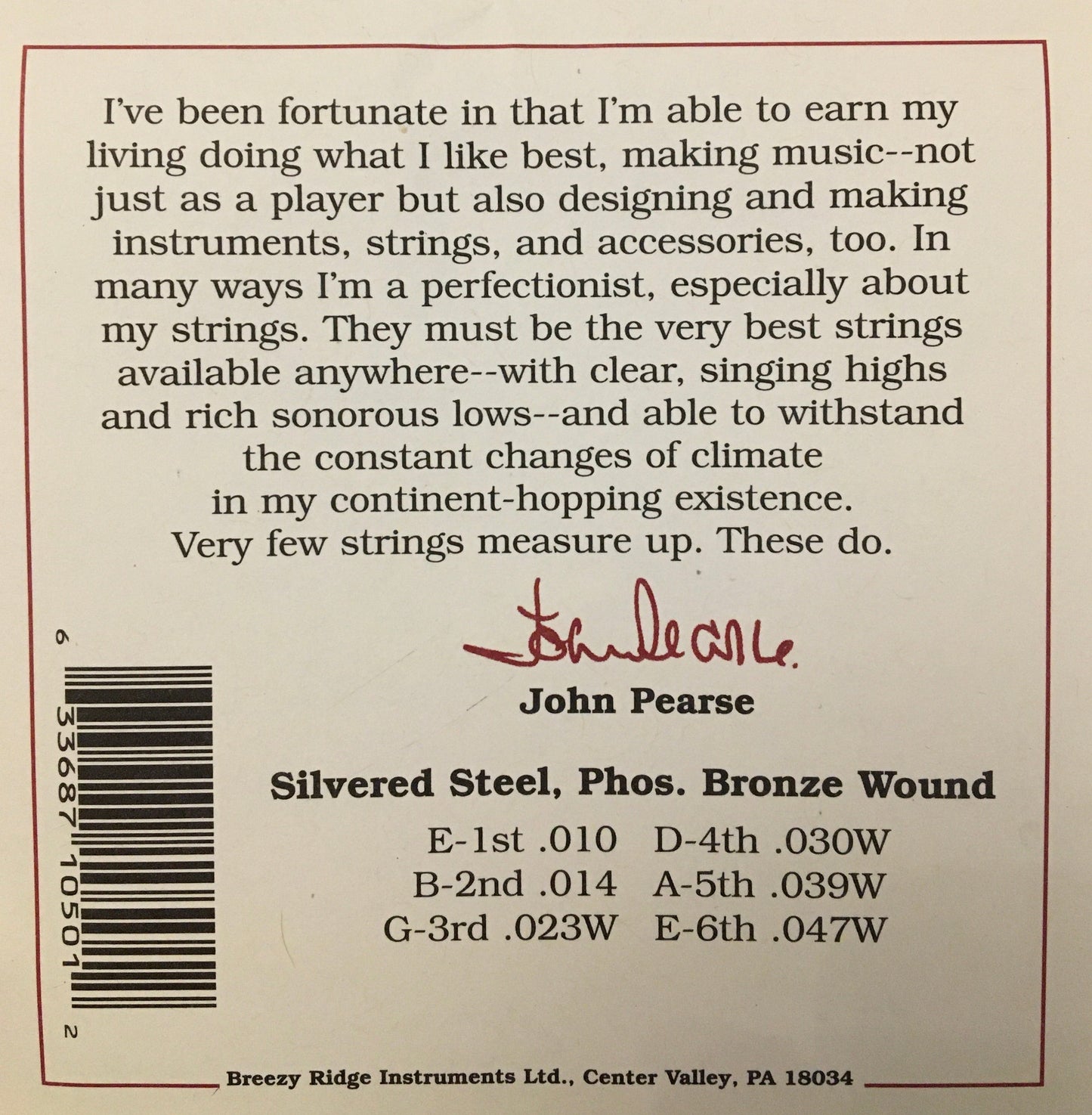 John Pearse 500XL Phosphor Bronze Wound Acoustic Guitar String Set Strings, Bows & More