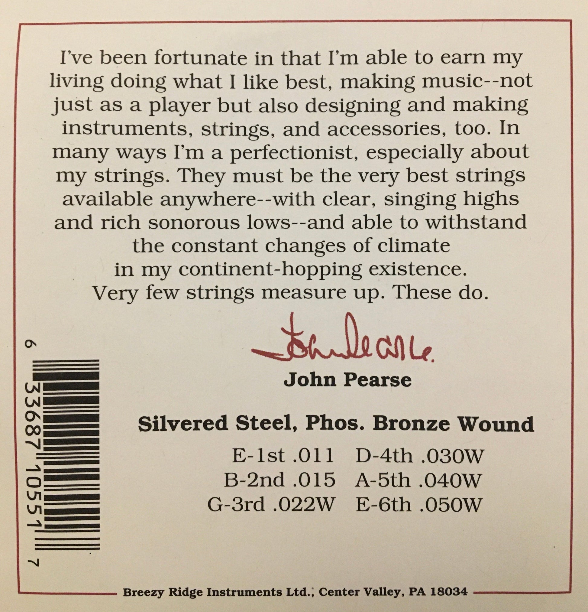 John Pearse 550SL Phosphor Bronze Wound Acoustic Guitar String Set Strings, Bows & More