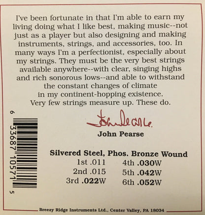 John Pearse 570C Phosphor Bronze Wound Acoustic Guitar String Set Strings, Bows & More