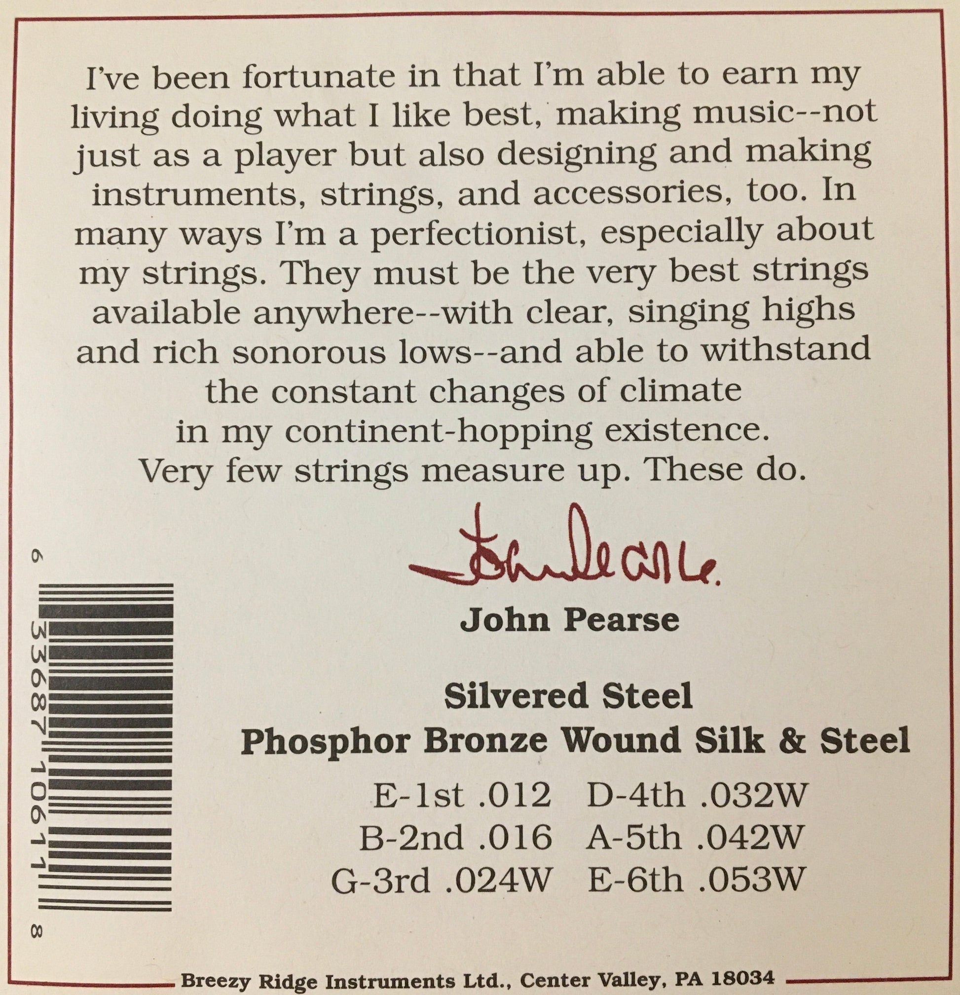 John Pearse 610LM Phosphor Bronze & Silk Wound Acoustic Guitar String Set, Light/Medium Strings, Bows & More