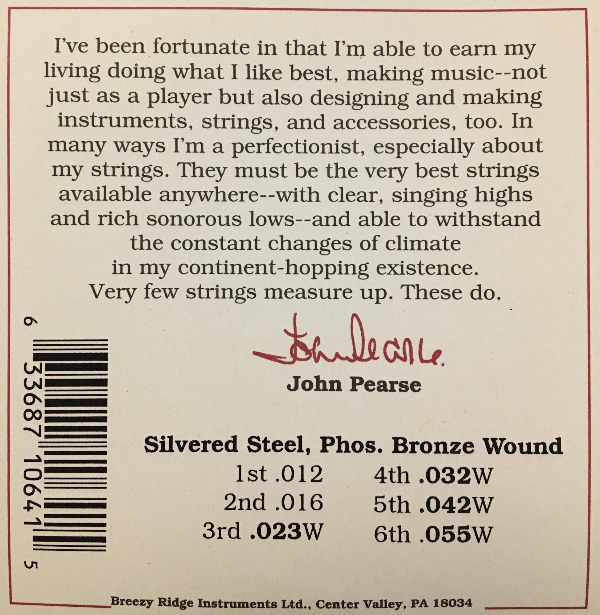 John Pearse 640CL Phosphor Bronze Wound Acoustic Guitar String Set, Custom Light Strings, Bows & More