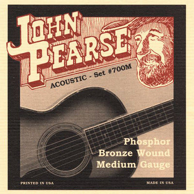 John Pearse 700M Phosphor Bronze Wound Acoustic Guitar 6 String Set, Medium Gauge Strings, Bows & More