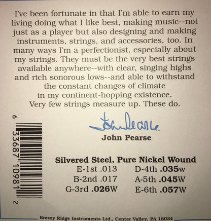 John Pearse 980M Pure Nickel Wound Acoustic Guitar String Set Strings, Bows & More