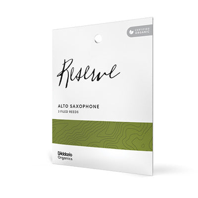 D'Addario Organics alto saxophone reeds packaging on a white background