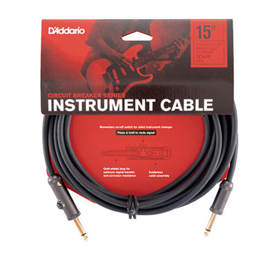 D'Addario instrument cable packaging with red label and black cable