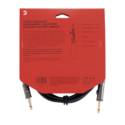 Circuit breaker instrument cable with latching cut-off switch on a red packaging back