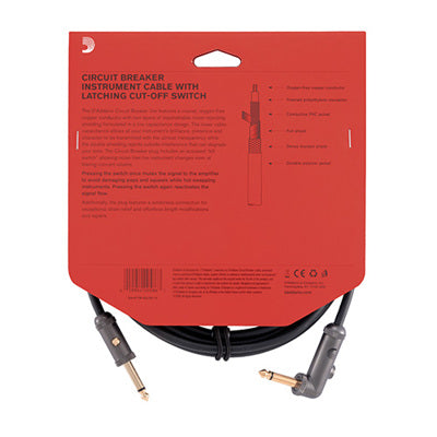 Circuit breaker instrument cable with latching cut-off switch on a red packaging background
