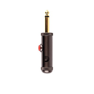 Black and gold audio adapter on a white background