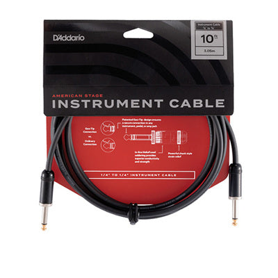 D'Addario instrument cable packaging with black cable and red label on a white background
