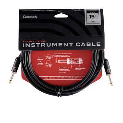 D'Addario instrument cable packaging with black cable and red label on a white background