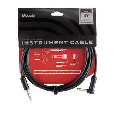 D'Addario instrument cable packaging with black cable and red label on a white background