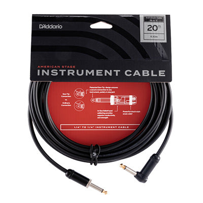 D'Addario instrument cable packaging with black cable and red label on a white background