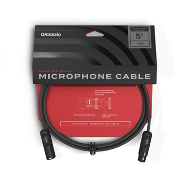Addario microphone 5' cable packaging with black cable and red label on a white background