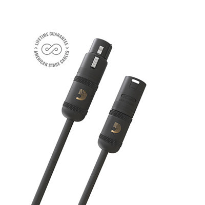 Pair of black audio cables with XLR connectors on a white background, featuring American Stage Cables branding.