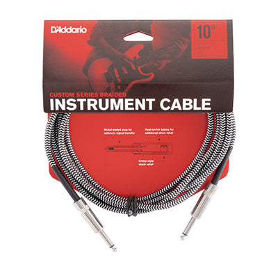 D'Addario grey 10' instrument cable packaging with red and black design