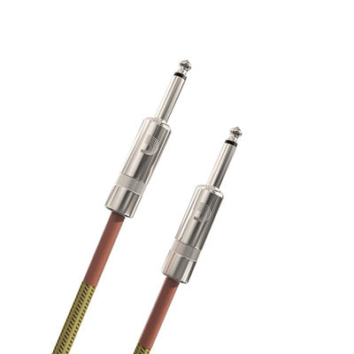 Two guitar cables with silver connectors on a white background