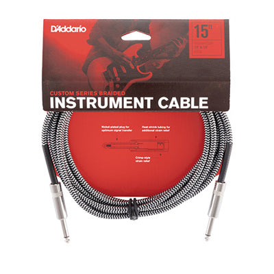 D'Addario 15' instrument cable packaging with red and black design